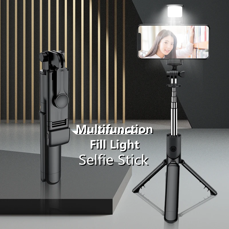 Selfie Stick Tripod Wireless Bluetooth Mobile Phone Holder Retractable Portable Mini With Fill Light Remote Shutter