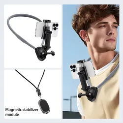 Universal Magnetic Neck Holder with 360° Rotation and Strong Clip - Quick Release Hands - Free Accessory (BLACK)