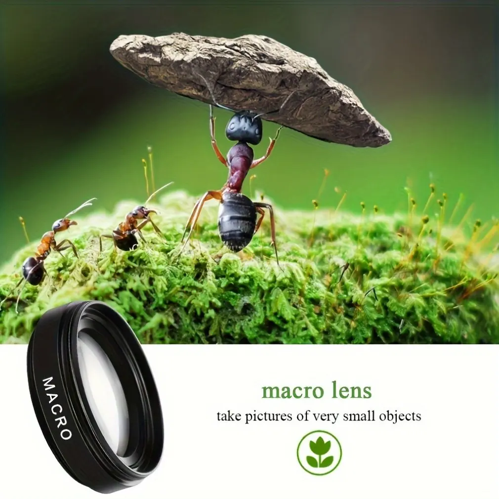Cell Phone Camera Lens 2 in 1 Clip On 37mm 0.45x49UV Super Wide Angle Macro Lens for iPhone and Android Smartphones Cell Phones
