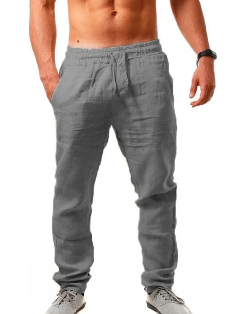 Men's Cotton Linen Pants 2022 New Male Autumn New Breathable Solid Color Linen Trousers Fitness Streetwear S-3XL 5