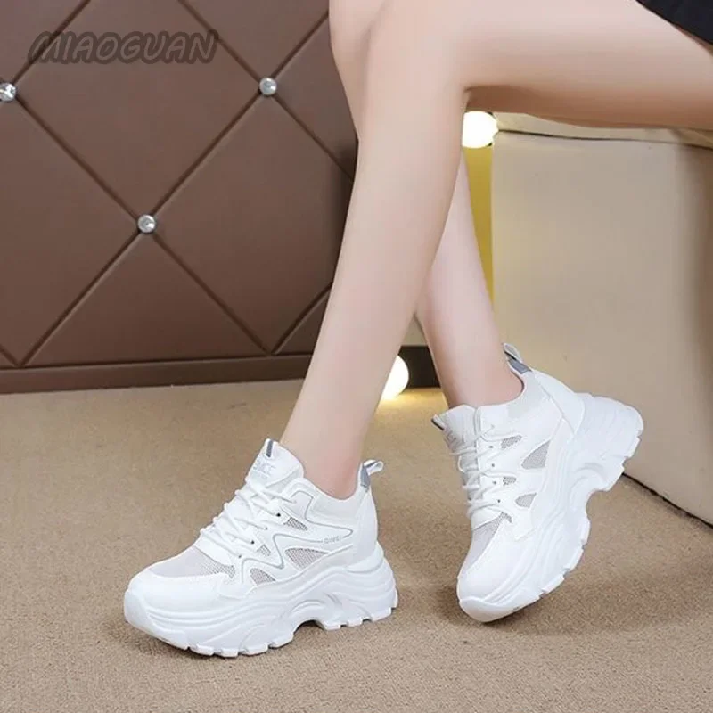 Platform Sports Shoes for Women White Casual Mesh Breathable