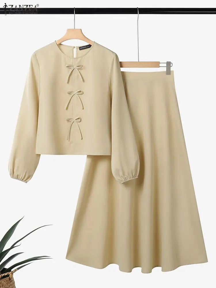 ZANZEA 2 قطعة بلوزة أنيقة طويلة الأكمام أطقم فساتي...