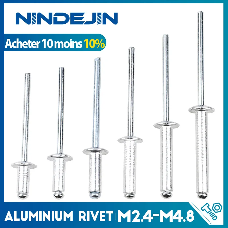 Rivets aveugles en aluminium M2.4 M3 M3.2 M4 M4.8 M5 M6, tête de dôme Pop pour tôle d'aluminium, mandrin d'échappement, 10 à 50 pièces