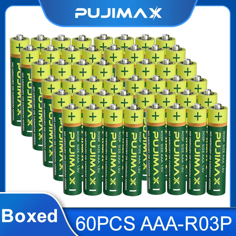 PUJIMAX 60PCS/Lot 1.5V AAA Carbon Battery 3A R03P Disposable Dry Battery For Thermometer Fingerprint Lock Doorbell With Boxed