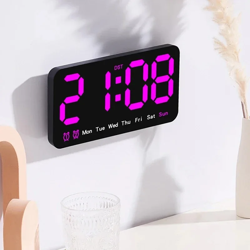 Lancoon Radio Sveglia Digitale Orologio LED a Specchio 6'' con Temperatura e Umidità Doppia Impostazione Della Sveglia Volume Regolabile a 15 Livelli Nero-blu