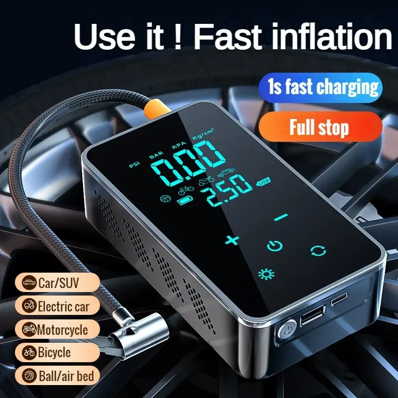 High-Performance Portable Electric Air Pump with Digital Touch Control – 150PSI for Convenient Car and Motorcycle Inflation