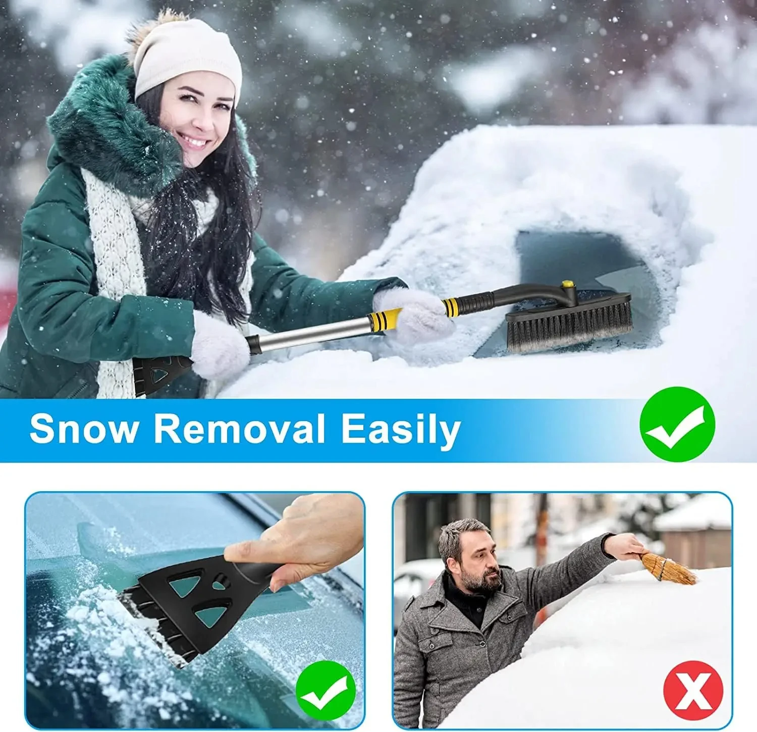 Car 3 in 1Cleaning Brush Adjustable Ice Scraper Brush Car Windshield Snow Removal Cleanin Interior Wash Supply