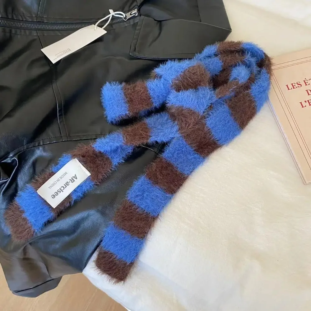 Fashion Y2 Striped Scarf Knitted Wool Warm Sausage Thin Scarf Soft Neck Scarves Autumn Winter
