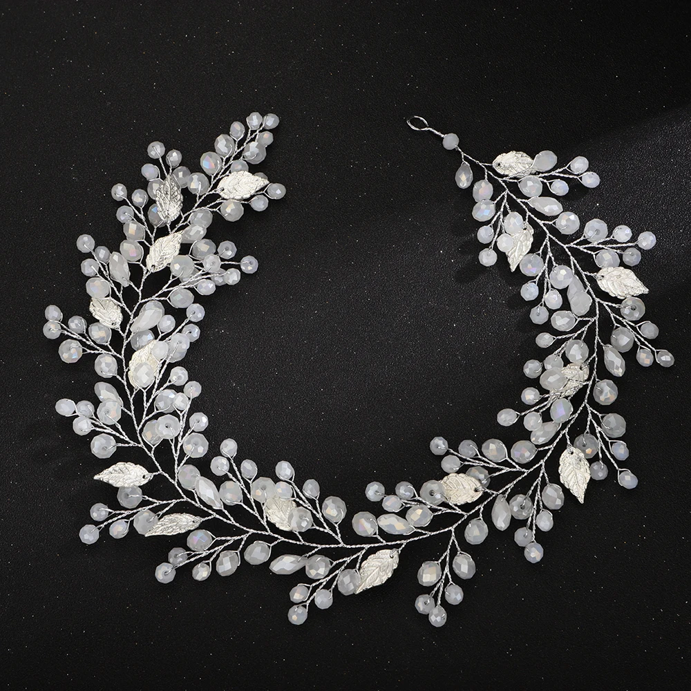 Wedding Headpieces For Bride Handmade Bridal Headband Leaf Crystal Hair Accessories Hair Vine Women Sliver