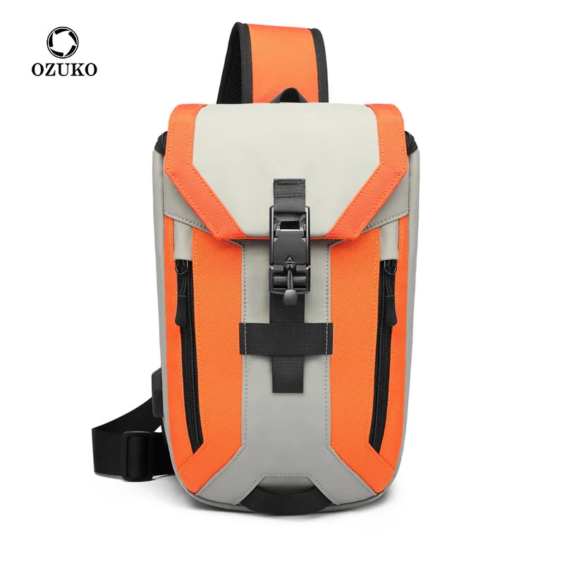 

Ozuko New Men's Diagonal Bag Casual Usb Men's Chest Bag Tide Brand Waterproof Chest Bag Gift Free Shipping