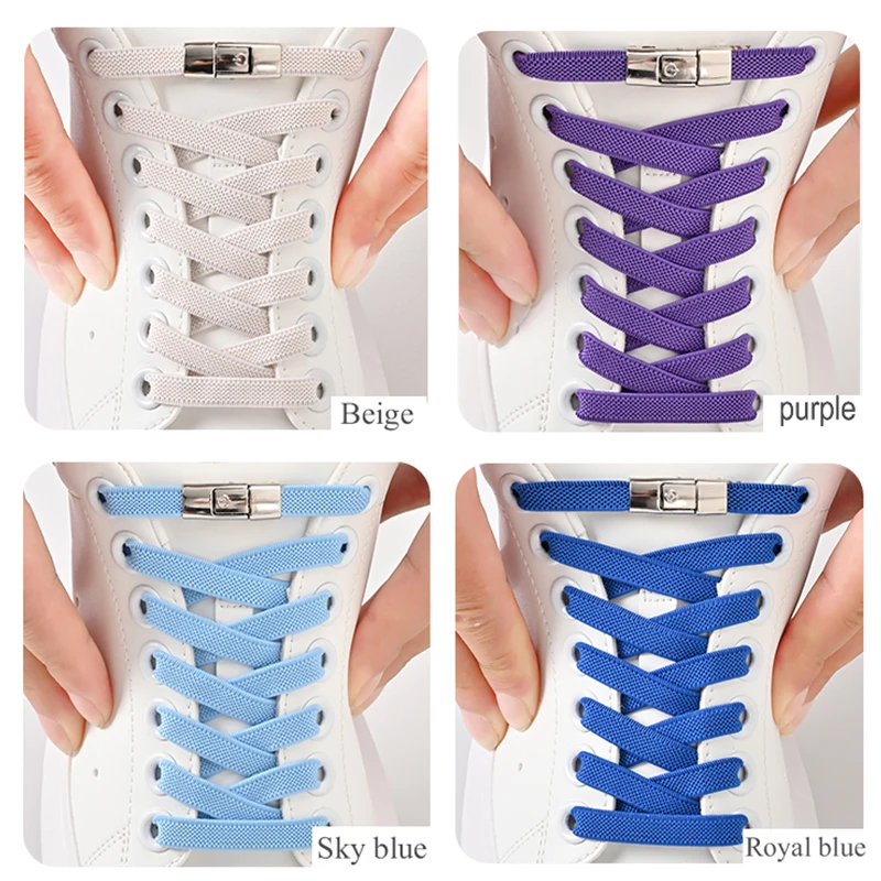 8mm No Tie Shoe Laces Press Lock Shoelaces Without Ties Elastic Laces Sneaker Kids Adult Widened Flat Shoelace for Shoes