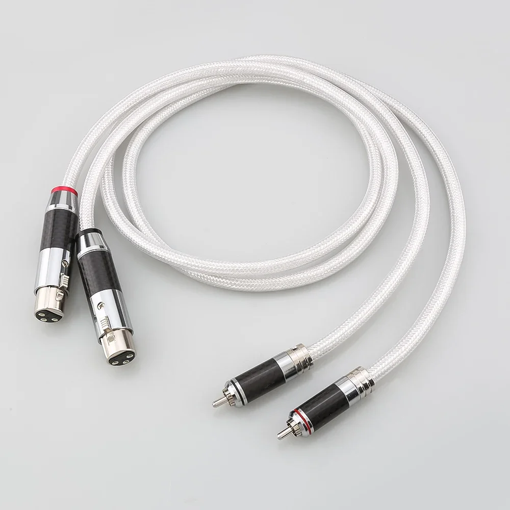 

Pair IC102AG 99.998% Pure Silver Carbon Fiber RCA To XLR Cable HiFi Audio Interconnect Solid PSS Core Silver-Plated Plug