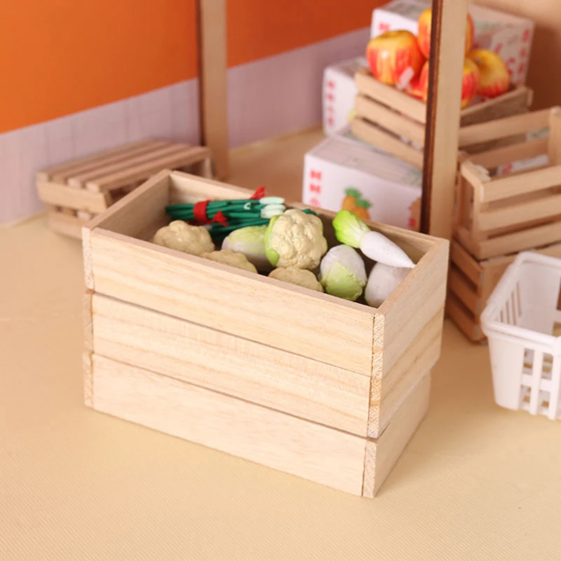 

Dollhouse Mini Wooden Storage Basket Fruit Vegetable Food Storage Box Home Kitchen Decor Toy