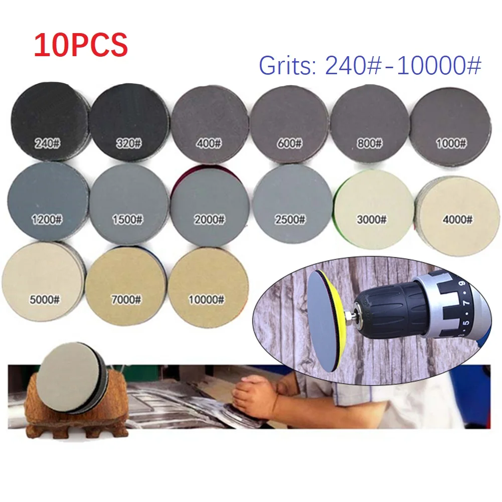 

10PCS 3 Inch Assorted Sandpaper Hook And Loop Sanding Disc 1000# /2000# /3000#/4000# 5000#10000#Grits For Sanding Polishing
