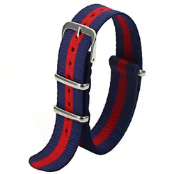 Universal Sport Waterproof Nylon Fabric Watch Strap - Adjustable and Durable Band for Men and Women with Installation Tool (Blue red blue)