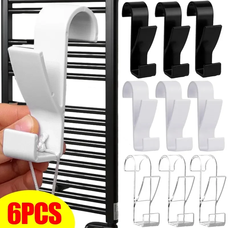 3/6PCS Bathroom Hanger Clips Heated Towel Radiator Rail Hook Holder Multifunction Drying Rack Hook Towel Clothes Storage Hanger 1