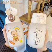

Baby Drinking Bottle Cute Cartoon Bear Baby Bottle Travel Glass Kids Straw Cup Spring Cover With Hook Up Hot Sale Student Kettle