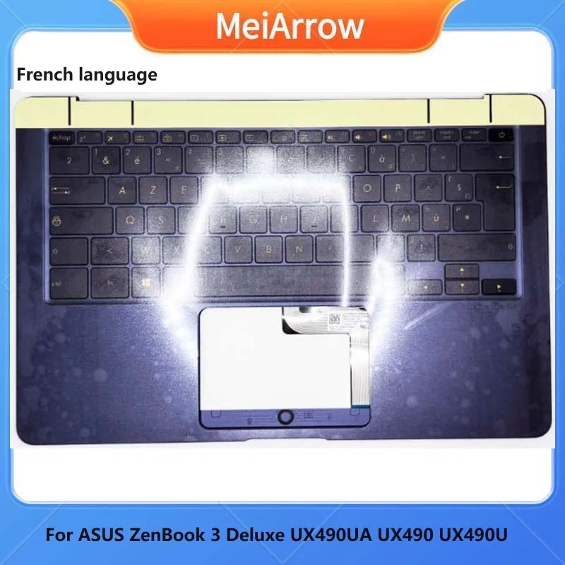 

MEIARROW New/org For ASUS ZenBook 3 Deluxe UX490 UX490UA palmrest French keyboard upper cover Backlit, Blue