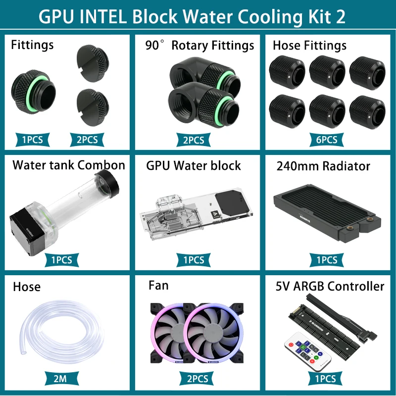 Barrow Water Cooling Kit GPU CPU Water Block Water Pump 120mm fan