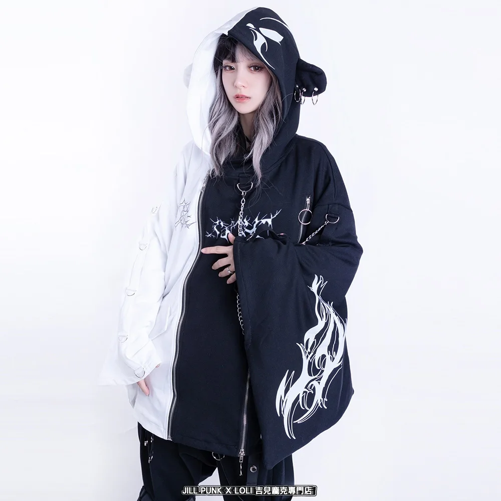 Japanese Y2K Yamamoto Rivet Chain Hooded Anime style neutral Top Jacket Men's clothing Long Sleeved jacket men's top cosplay