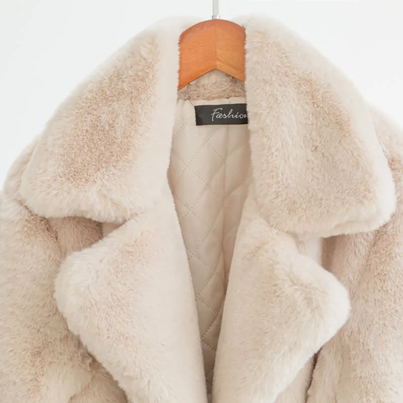 Winter Women High Quality Faux Rabbit Fur Coat Luxury Long Fur Coat Loose Lapel OverCoat Thick Warm Plus Size Female Plush Coats 6
