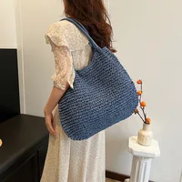 Sac à main en paille pour femmes, fourre-tout de grande capacité, vintage, initié, solide, simple, tissage, été, 03 2