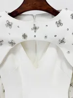 HIGH STREET Newest 2026 Designer Vestido Women's Diamonds Beaded  Cape Sleeve Floor Length Maxi Long Dress - Image 5