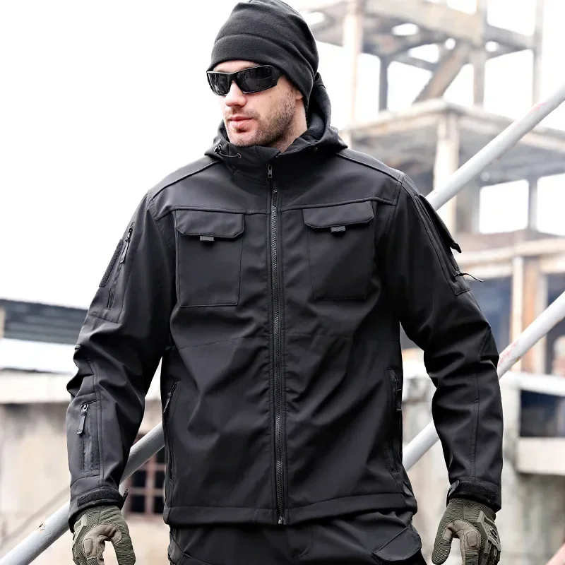 Tactical Soft Shell Jacket Men Hunting Special Agent Windproof Waterproof Multi-pocket Cargo Jackets Outdoor Hiking Coat