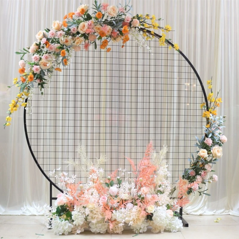 1.8M Iron Grid Mesh Wedding Arch Round DIY Stage Backdrop Decor Flower Stand Pr