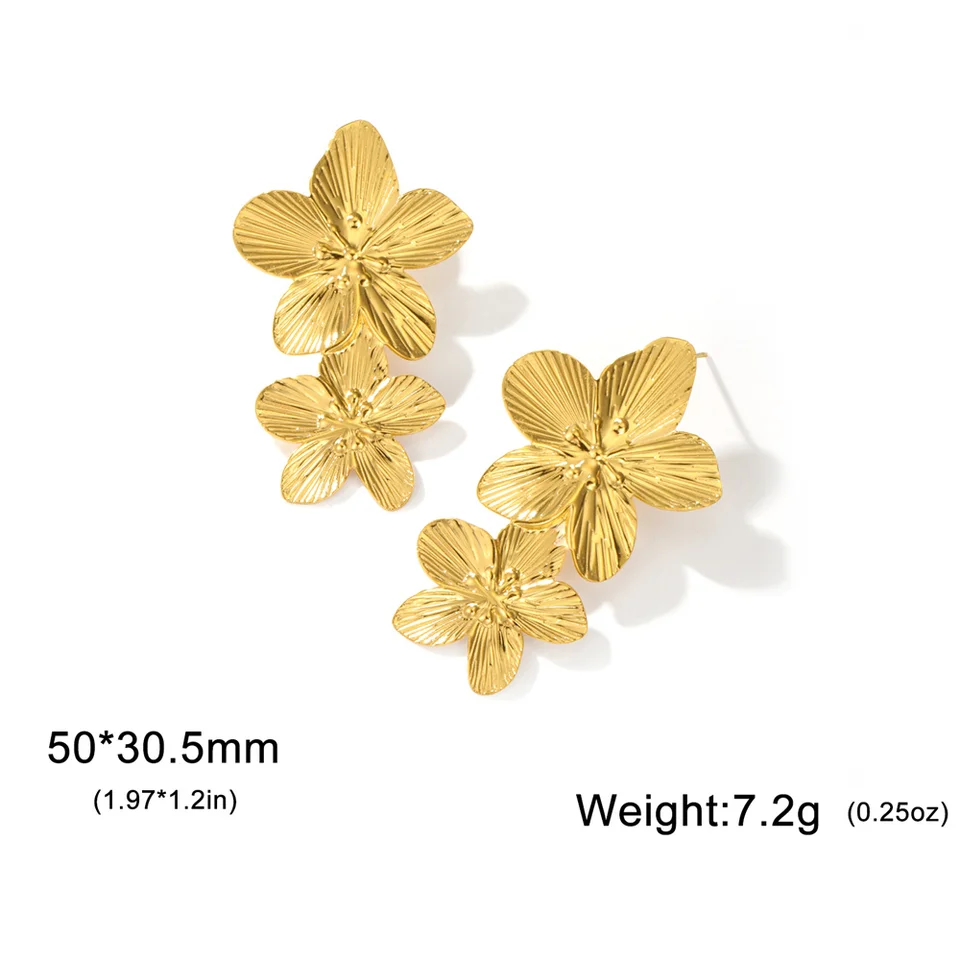 Orecchini Perno Fiore Vintage: Pendenti Lunghi A Goccia Con Fiore Grande, Stile Boho, Colore Oro