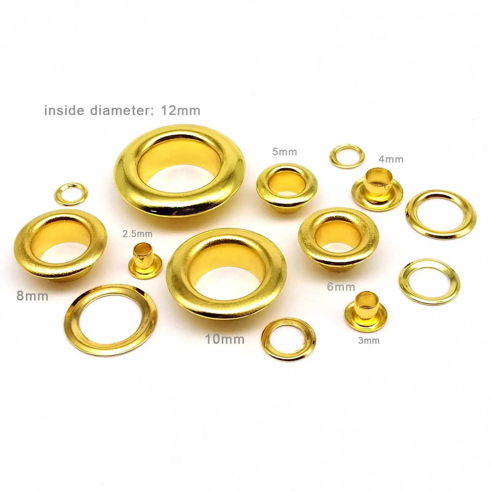Eyelet Grommet Ring 100sets 2.5mm-12mm Golden Eyelet With Washer Grommet Ring Air Hole Rivet for Leather Bag-Clothes