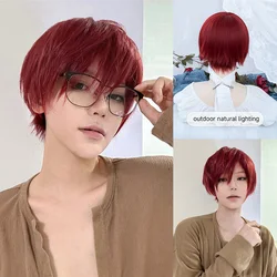 Wine Red Synthetic Wig with Bangs - Short Straight Hair for Daily Use & Cosplay, Heat Resistant (Wine Red)