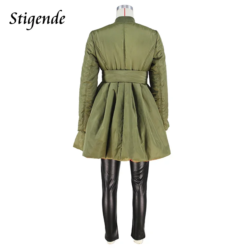 Stigende Bandage Green Thicken Quilted Coat Women Puffer Cotton Padded Jacket Kimono Patchwork Winter Warm Parka Coats