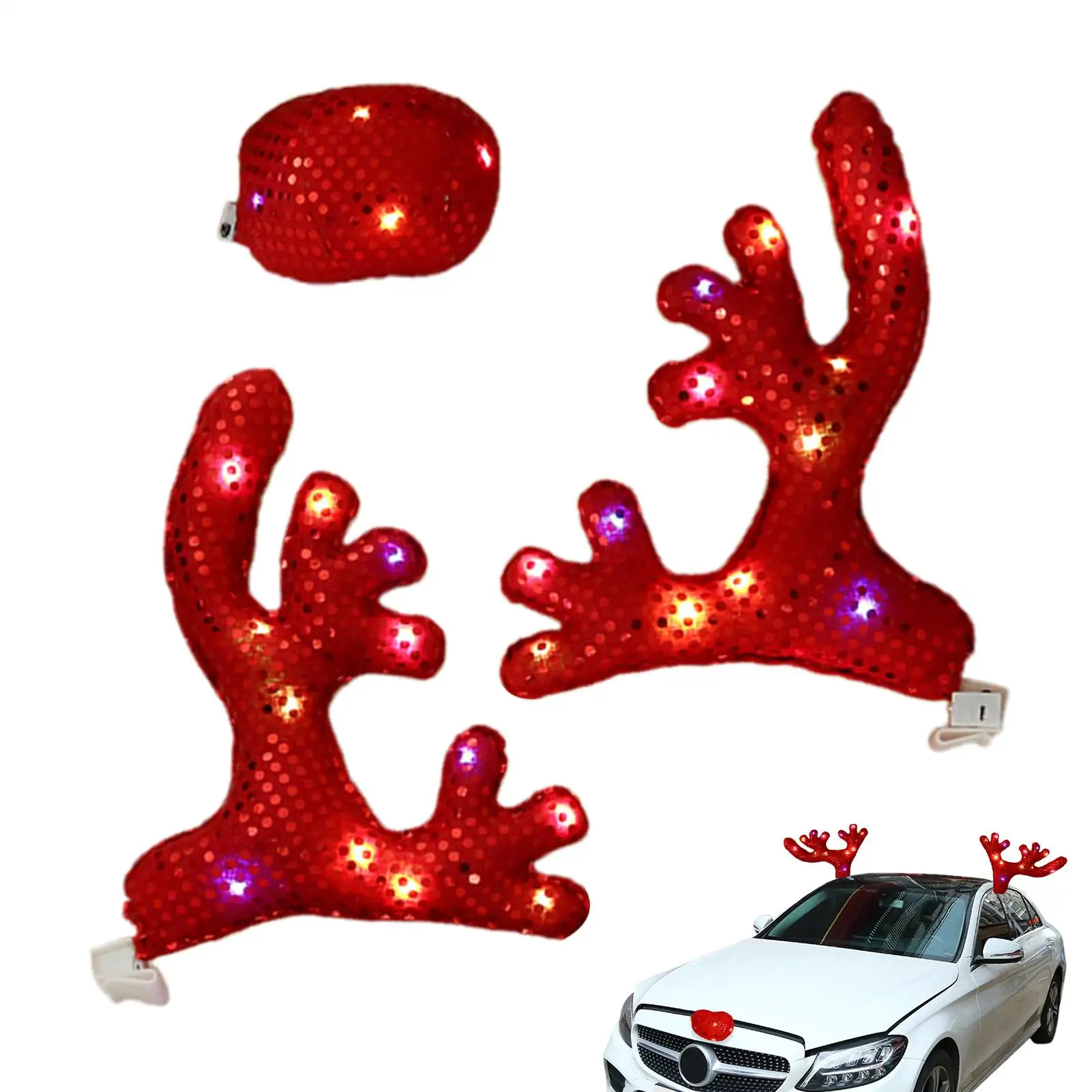 NEW Car Christmas Decorations Cute Funny Waterproof Car Costume Decor Reindeer Antlers & Nose For Winter Holiday New Year Family