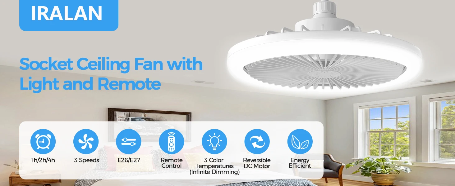 Description Picture 2 of itemIRALAN Modern Ceiling Fan With Light E27 Easy Installation Silent Ceiling Fans Decoration Home For Bedroom