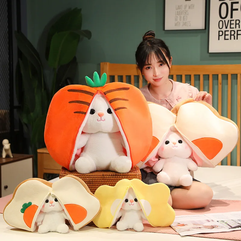 2 in 1  Toast Carrot Rabbit Plush Toy Cute Sunflower Bunny Stuffed Animal Plants Plushies Throw Pillow Soft Kawaii Toys for Girl winter plush women flip half finger full finger kawaii student riding warm gloves pink carrot girl gloves