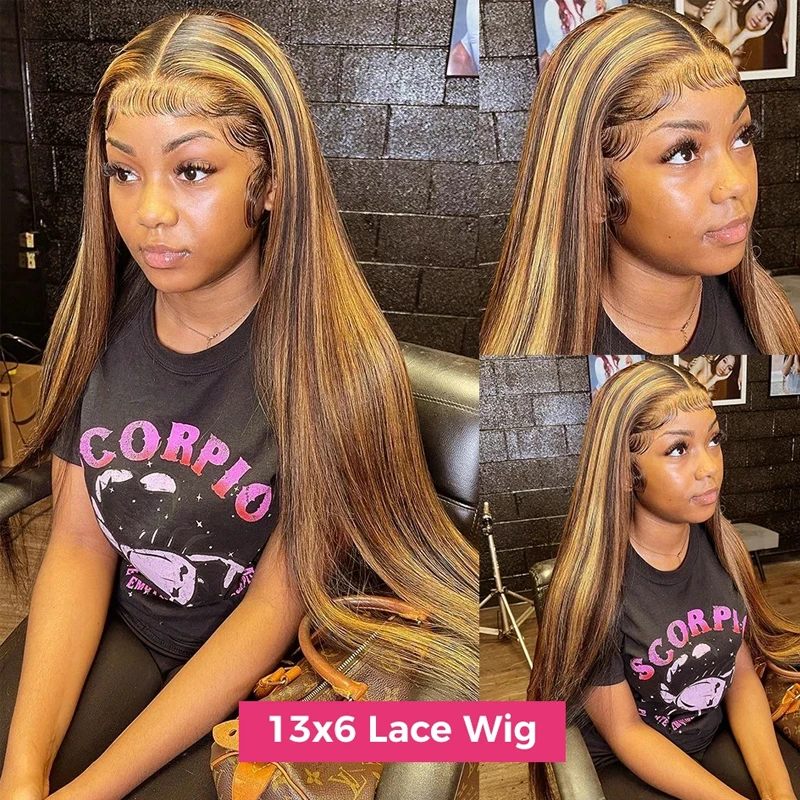 Human Hair Wig Lace Front Ombre Straight Brazilian Colored