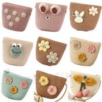 New 2022 Summer Children Girls Shoulder Bag Daisy Flower Straw Bag Messenger Bag Kids Keys Coin Purse Cute Princess Mini Handbag 1