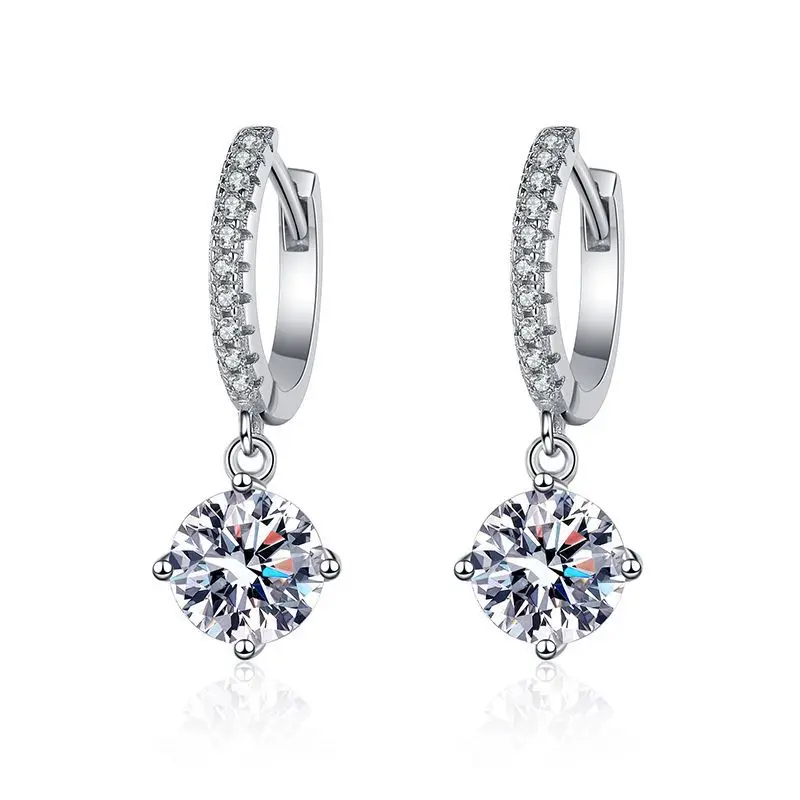 

S925 Silver 1-2ct Moissanite Drop Earrings Women Certified D Color VVS1 Moissanite Huggie Earrings Platinum Plated Pass Testert