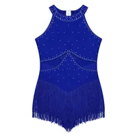 Kids Girls Sleeveless Fringed Bodysuit Moden Latin Jazz Dance Leotard Dress Rhinestones Gymnastics Skating Performance Costumes - Image 2
