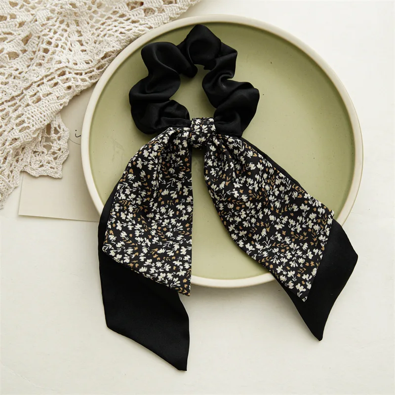 Fashion Floral Hair Bands Girls Bow Scrunchies Korean Pontail Double-deck Scarf Hair Ties Hair Accessories Hairband Party Gift