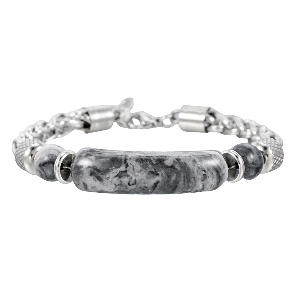 Stainless Steel Cuban Chain Bracelet for Men with Tiger Eyes Stone
