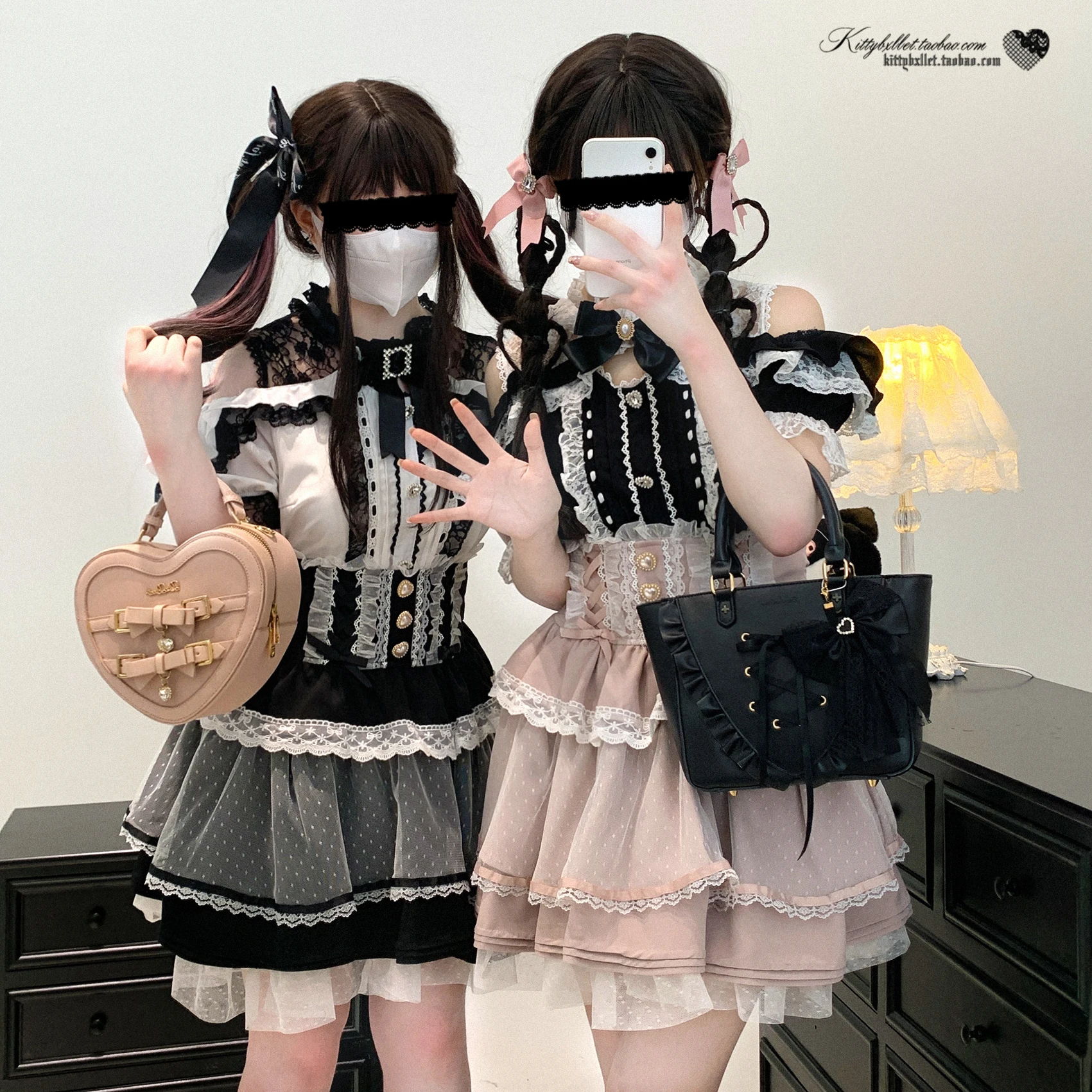 Original Japanese Mines Style Lace Patchwork Puffy High Waist Heart Buckle Bow Sweet Versatile A-line Short Skirts Women Summer