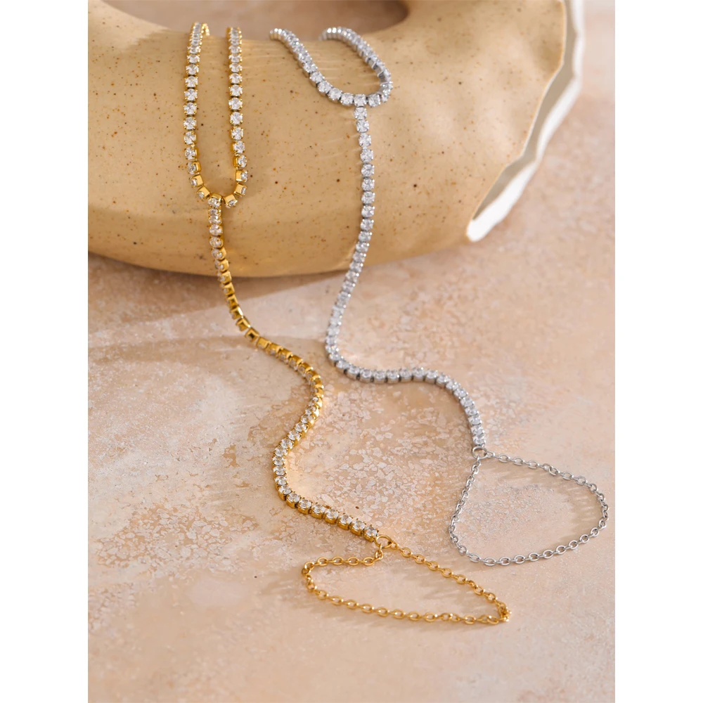 Yhpup Cubic Zirconia Chain Back of Hand Custom Jewelry for Women Stainless Steel