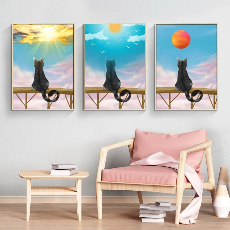 

Anime Posters Cat looking at Birds Modern Home Children Gifts Modular Painting Wall Decoration Picture Prints And Prints