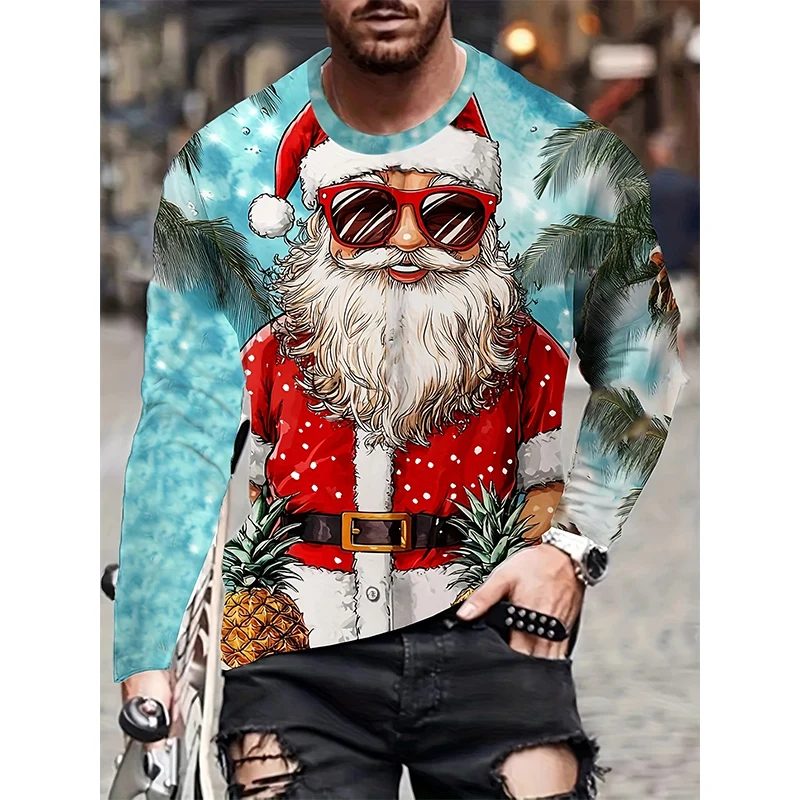 Mens Long Sleeved Christmas T Shirt Oversized Pullover