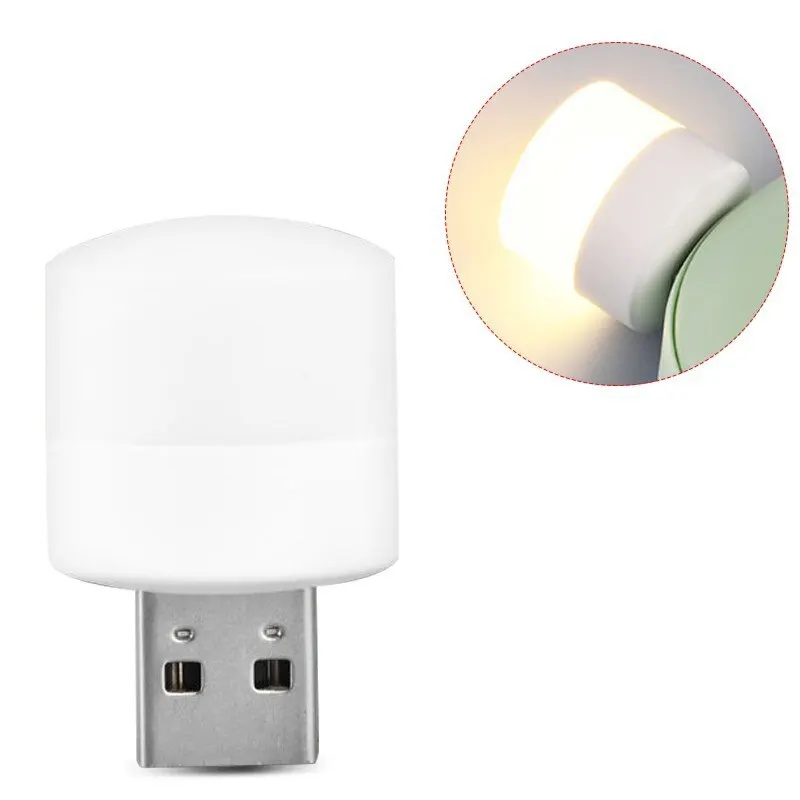 USB 야간 조명 미니 LED 야간 조명, USB 플러그 램프, 보조배터리 충전 USB 책 조명, 작은 원형 독서