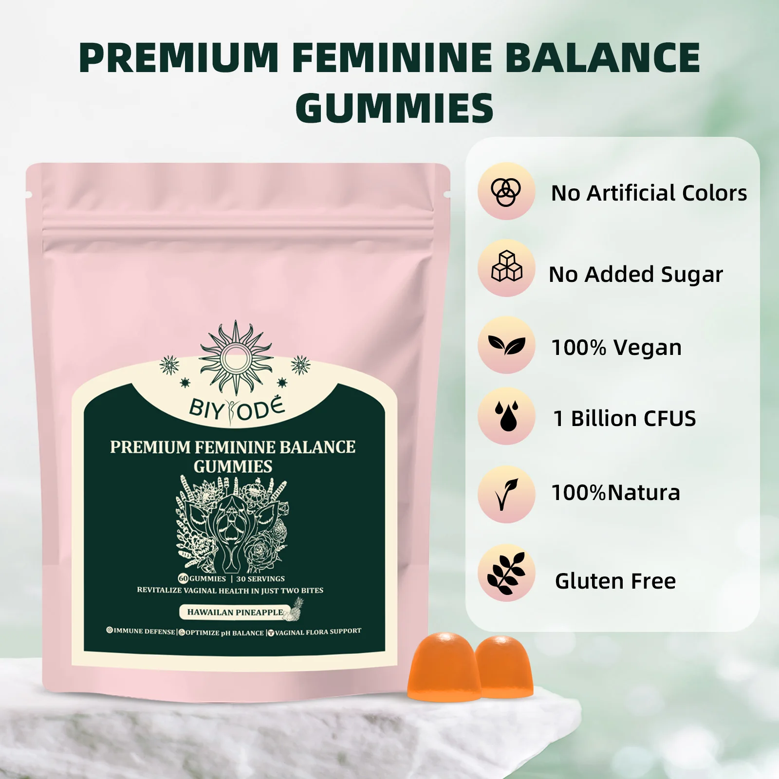 BIYODE Feminine Balance Gummies Ph Maintain Vaginal Ph Balance Healthy Vaginal Flora &Yeast 60pcs women probiotic supplement