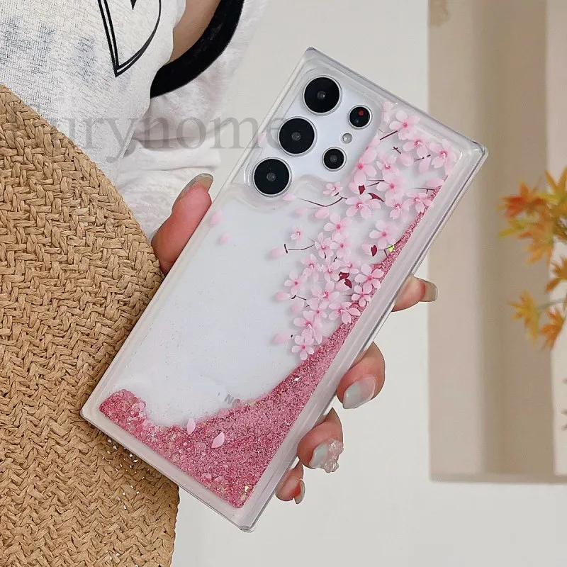 Liquid Glitter Case For Samsung Galaxy A17 A16 A56 A35 A55 A15 A25 A54 A34 A36 Pink Bling Quicksand Flower Butterfly Clear Cover — view 2