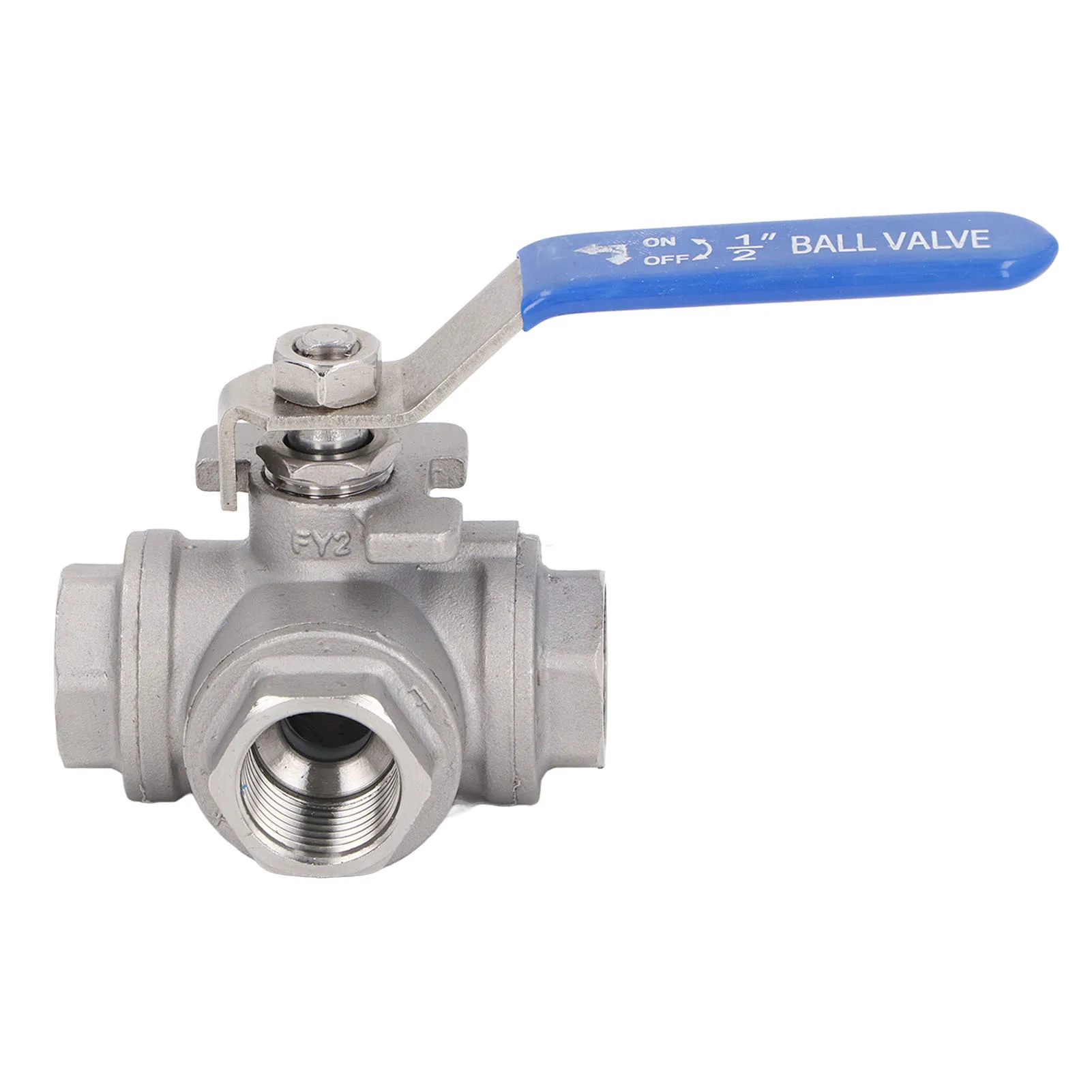 3 Way Ball Valve 3 Way Ball Valve 1/2in DN15 304 Stainless Steel Female Thread L Type Manual Drive for Water Oil Gas
